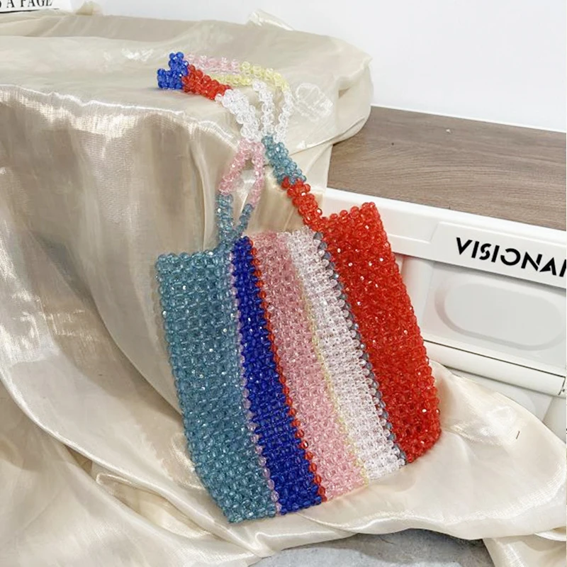 Handle Colorful Acrylic Bags for Woman Fashion Stripe Design Shoulder Party Dinner Summer Large Capacity Versatile Handbag 2023