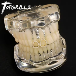 TOPGRILLZ Hip Hop Teeth Grillz Men Women Iced Out Double Tooth Grillz Cap Dental Grill Punk Rapper Teeth Cap Halloween Cosplay