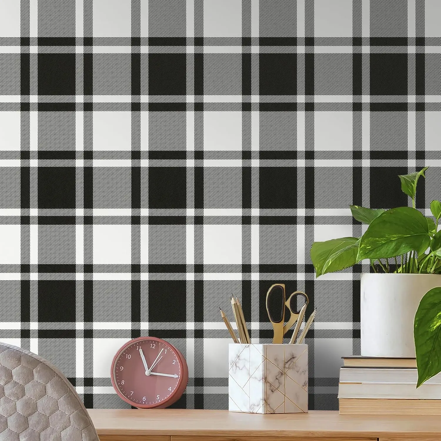 

1 рулон черно-белой сетки, съемные контактные самоклеящиеся обои, настенная полка для спальни, украшение для ящика