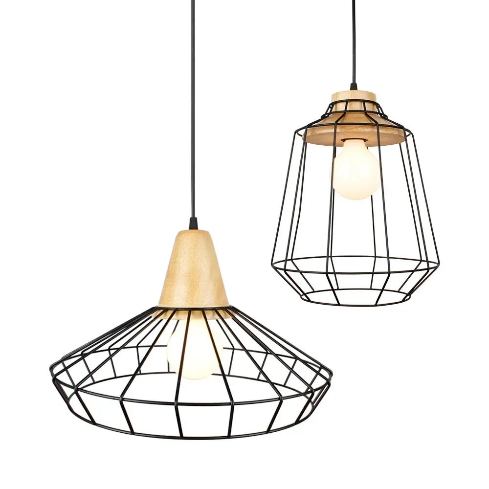 

Деревянный подвесной светильник в стиле ретро, подвесной светильник в стиле лофт, железная клетка, абажур, подвесной бар, кофейная столовая, светодиодные светильники