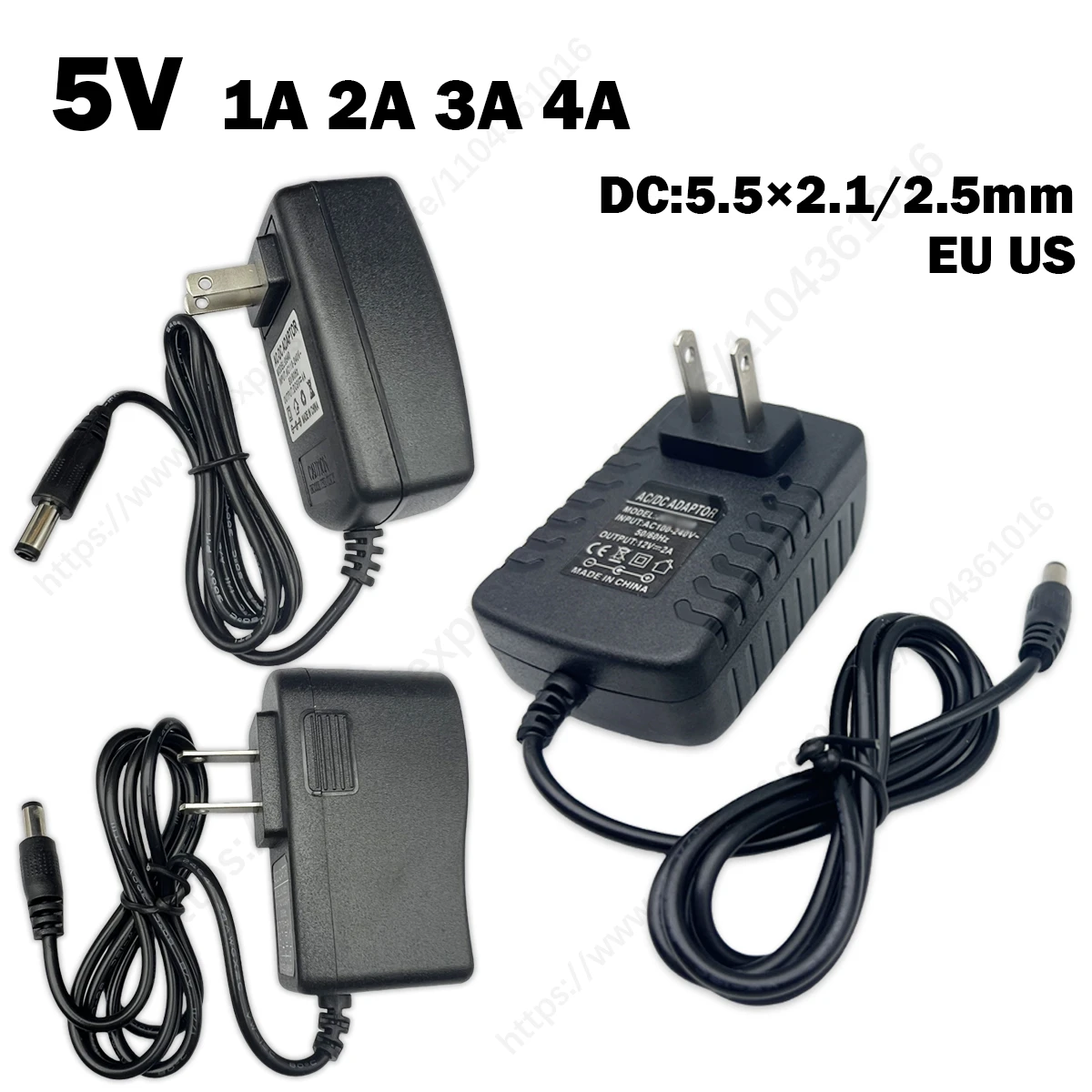 1PCS 5V New AC 100V-240V Converter Adapter DC 5V 1A 2A 3A 4A  Power Supply EU US Plug DC 5.5mm x 2.1mm