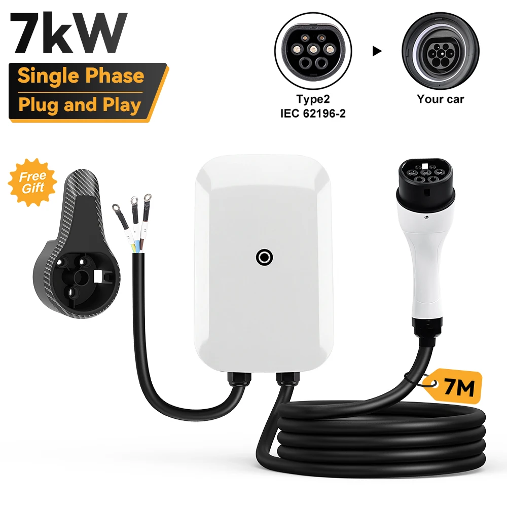 JDMEX Typ2 7KW EV-Ladestation mit 7M Kabel IEC62196-2 32A 1-Phasen Elektroauto-Ladestation Plug-and-Play EVSE Wallbox