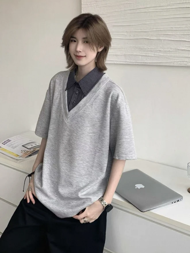 Amerikaans Sle irt Long Sve T-shirt ex Lazy Match Design Sense Bovenkleding Sweatshirt Doek Jeugd Lente Faion