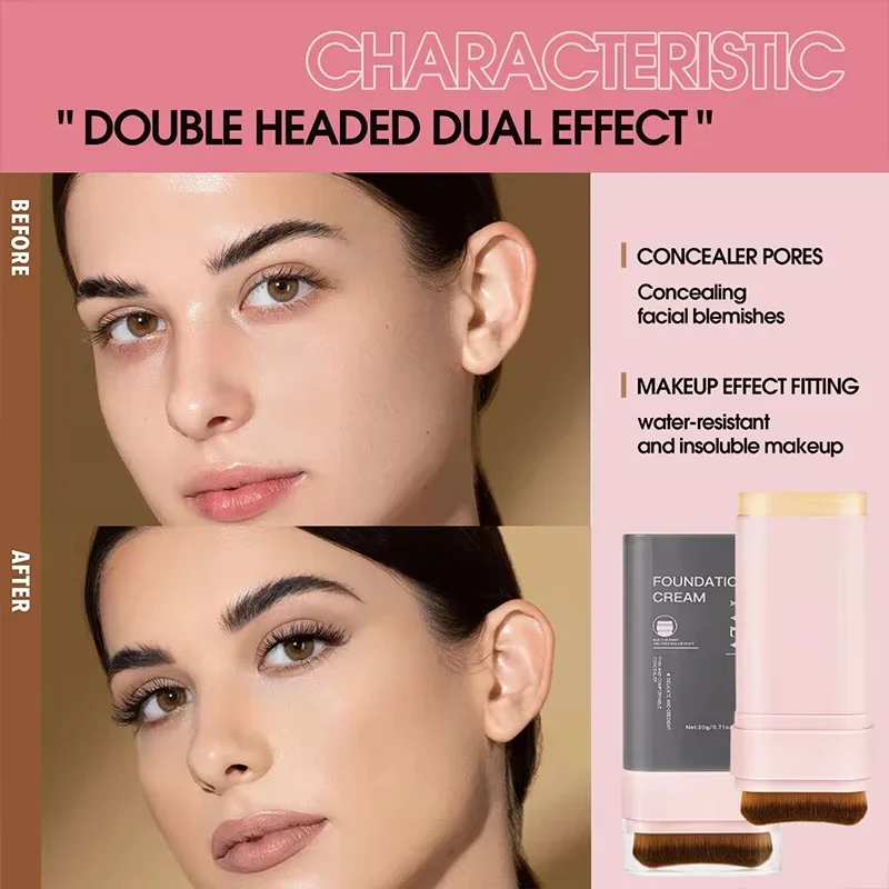 Stick per fondotinta viso con pennello, correttore a luce umida in velluto, copertura totale, controllo dell'olio, correttore per occhiaie, trucco viso