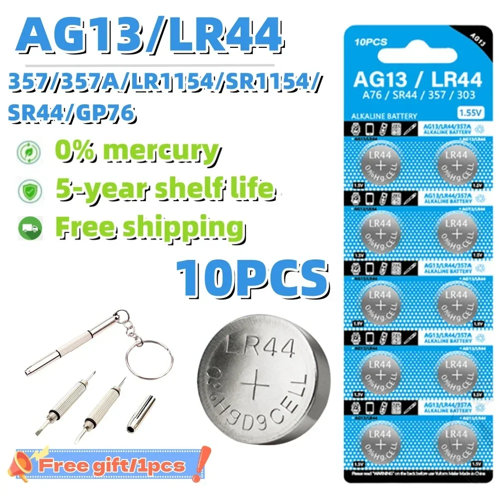 10 Uds 1,55 V AG13 LR44 pilas de botón LR 44 L1154 RW82 SR1154 SP76 pila SR44 A76 LR1154 GP7 pilas para reloj de monedas juguetes batería remota