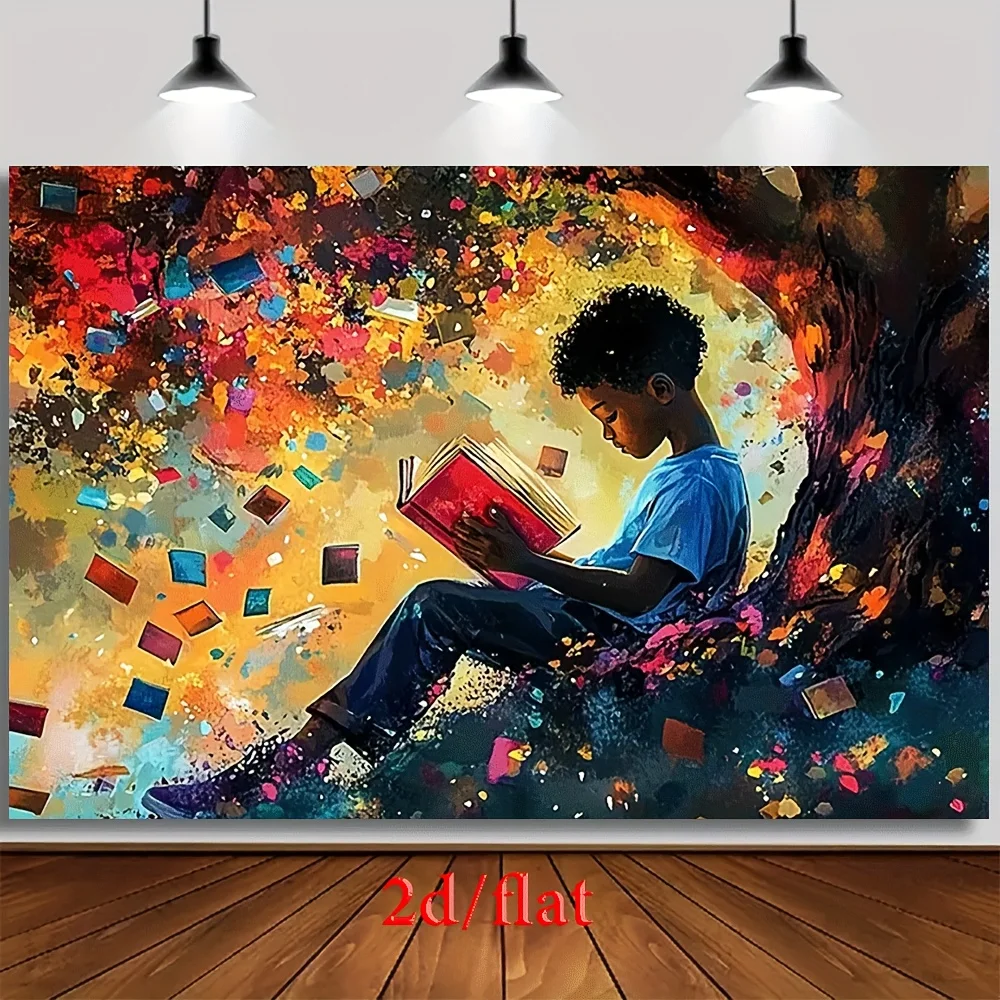 Abstract Storytelling Boy Reading Art Canvas Print Imagination Childhood Pop Art Wall Decor for Kids Room Nursery Home Decoratio