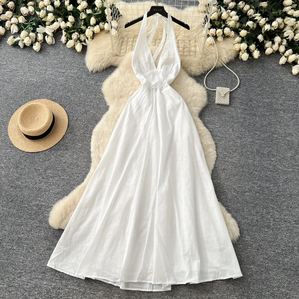

Women Long Dress Sling Dresses Halter Vestidos Y2k Streetwear Sleeveless High Waist Elegant Splice Party Night Work Beach 2026