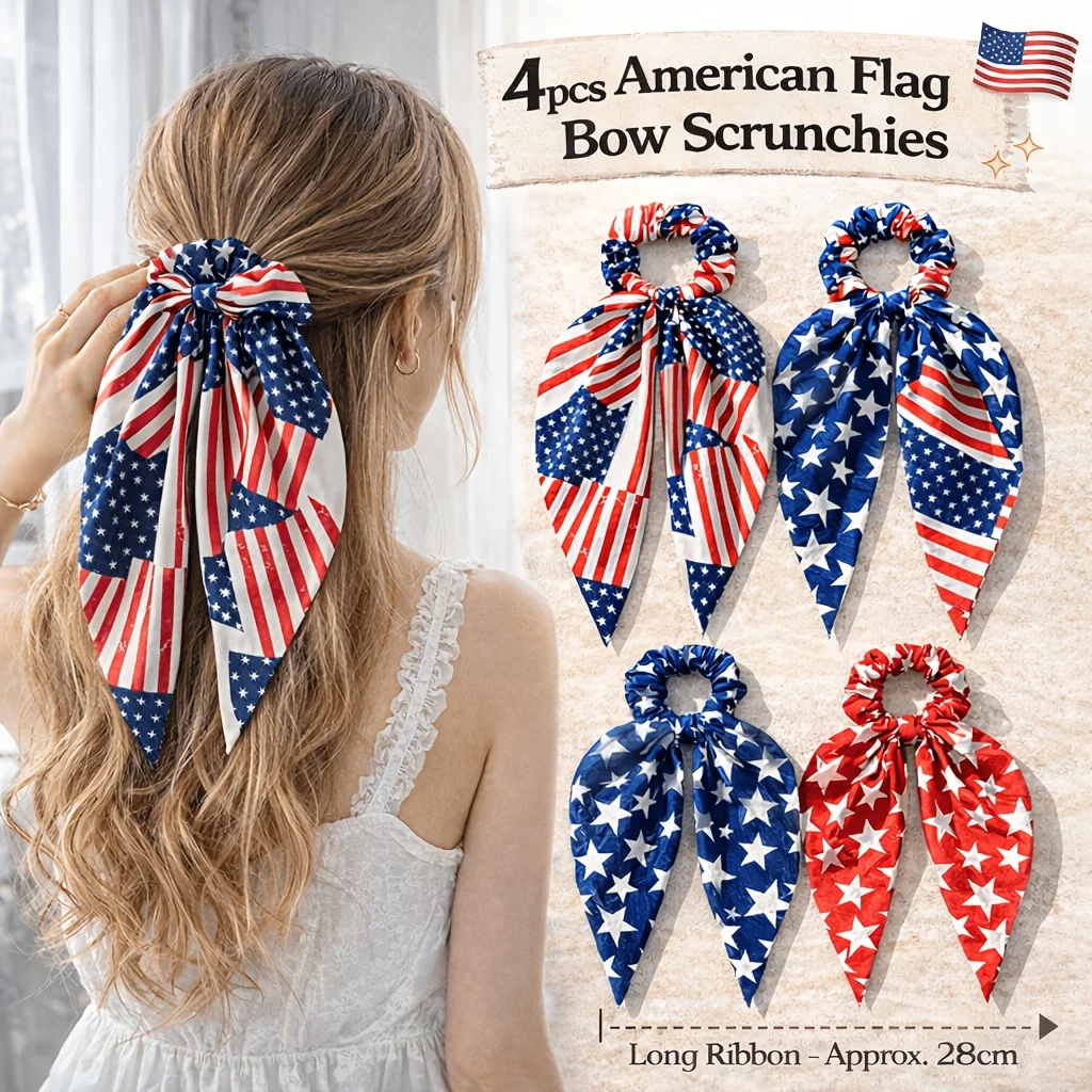 

4 patriotic bow hairpins, women's style, large national flag hairpins, Independence Day decorations, and a hair accessory for July 4th.