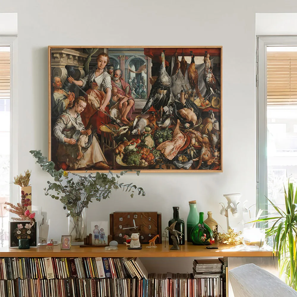 Joachim Beuckelaer Art Print Poster The Well Stocked Kitchen Wall Picture Religion Canvas Painting Decor