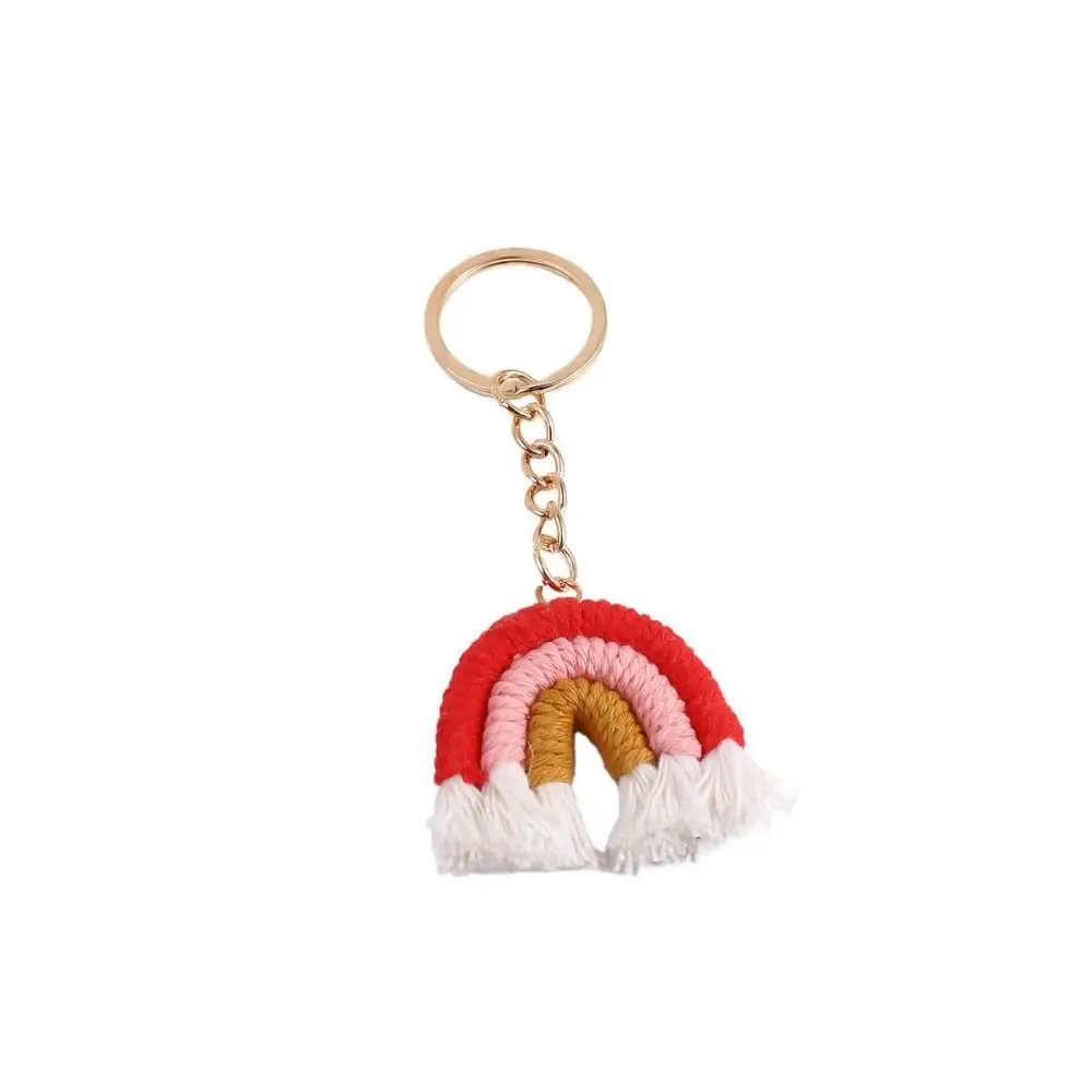 Tassels Pendant Three Color Rainbow Key Chain Fashion Cute Handmade Woven Key Ring Pretty Durable Knitted Rainbow Keychain