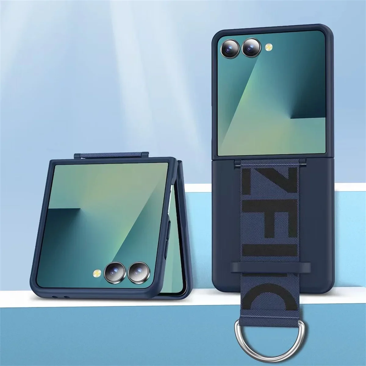 Flip8 Luxuriöse Matte PC-Handyhülle für Samsung Galaxy Z Flip 5 6 7 8 mit Handschlaufe, Ringhalter und Handkette – Detail 23