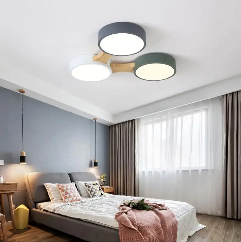 

Ceiling Lights Nodic LED With Round Metal Lampshade For Living Room Modern Surface Mounted Ceiling Light Wood Bedroom Lamp