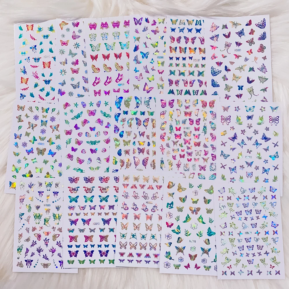 16/12Pcs 3D Colorful Butterfly Sticker For Nails DIY Laser Butterfly Nail Tips Slider Wraps Adheisve Decals Manicure Decorations