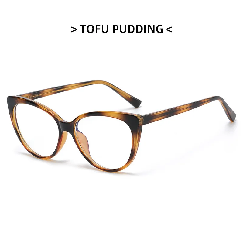 Neuer TR-Brillenrahmen mit kontrastierendem, flachem Lichtspiegel, trendige Cat-Eye-Anti-Blaulicht-Brille 2307