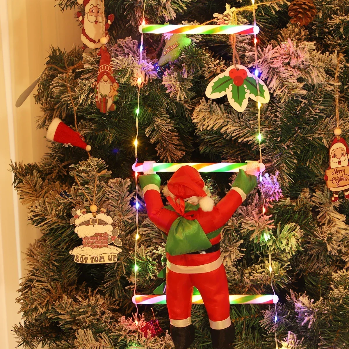 Santa Claus Ladder Lights, LED Colorful String, for Christmas Outdoor Garden Yard Fence Window Holiday Party Decorations Gift