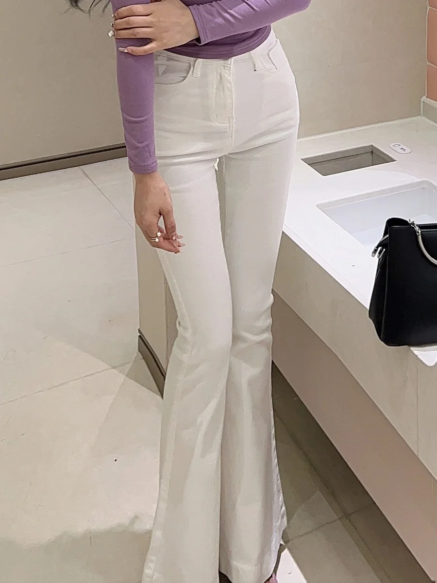 White High Waist Stretchy Slimming Denim Micro Flared Pants Women's Autumn New Style Long Jeans Tight Fitting Leg Lengthening