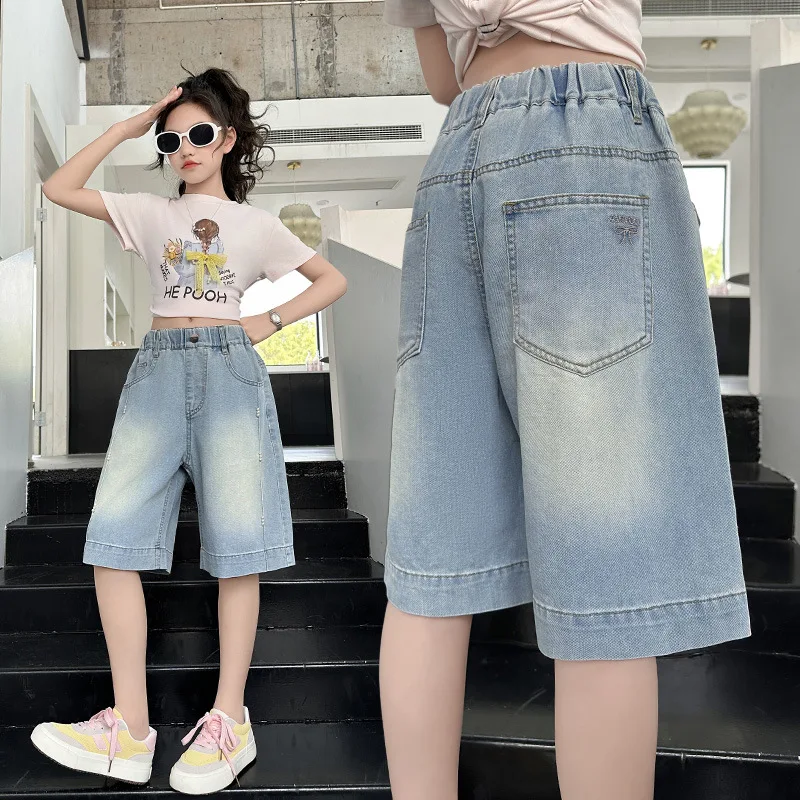 UNITIM Shorts en jean pour filles, été, 4-14 ans, imprimé papillon, pour jeunes adolescentes et jeunes filles