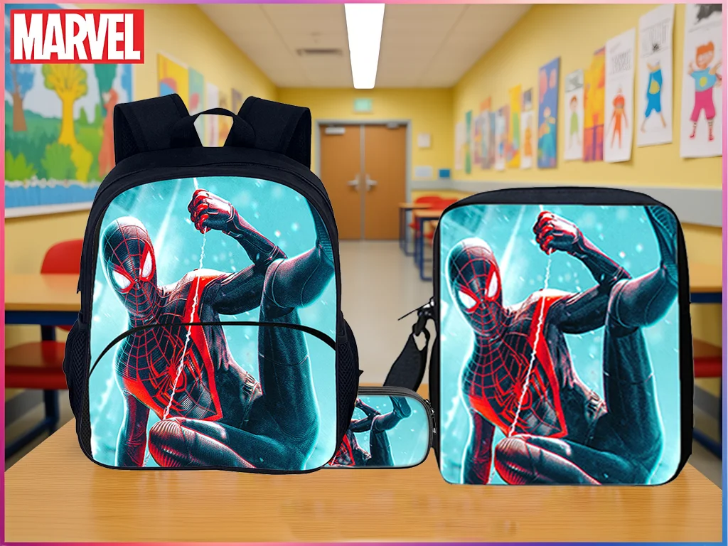 

3 in 1 Book Bag Set-Elementary Boy Girl Spider-Man Classic Backpack+Marvel Shoulder Bag+Pencil Case for Children