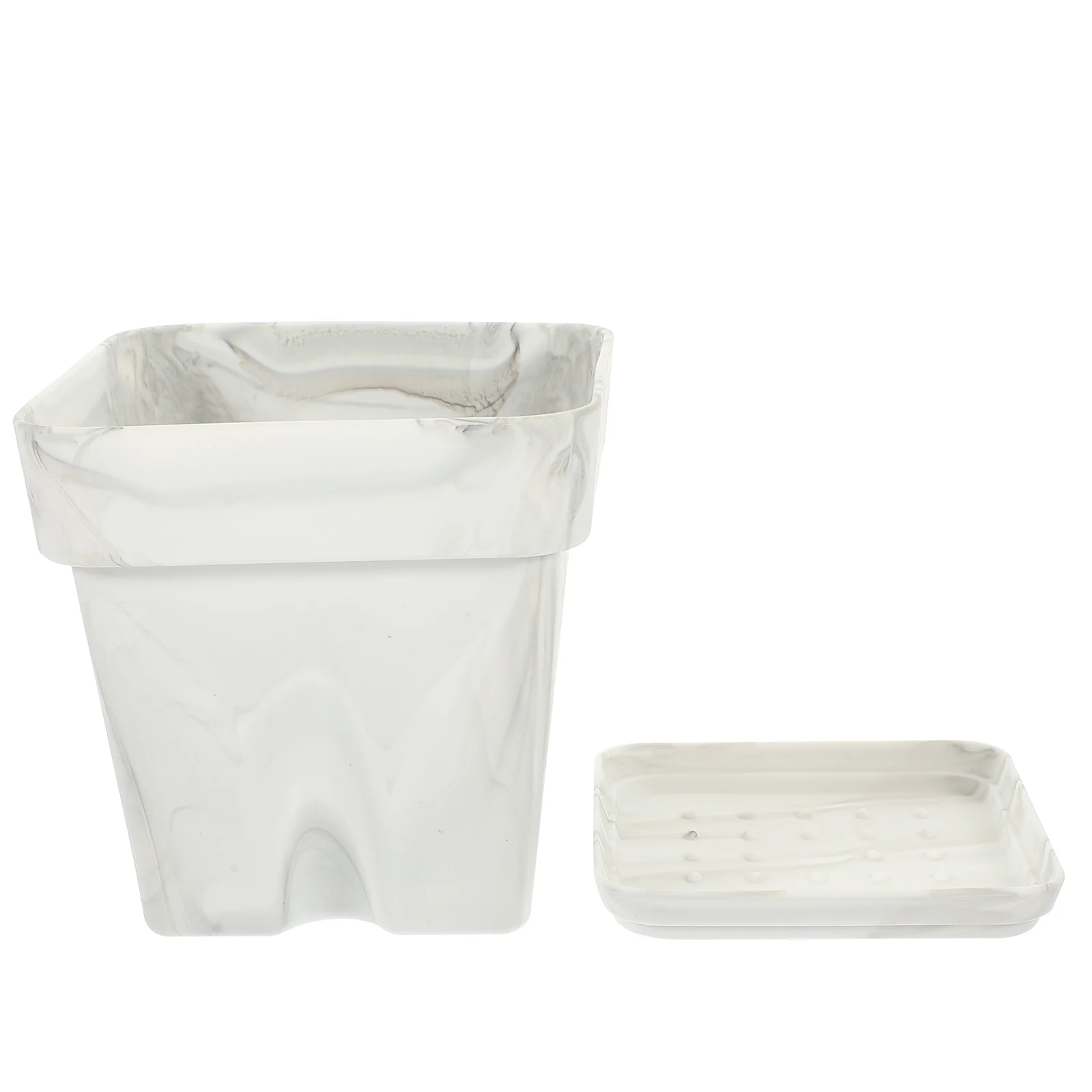 

2 set Square Marble Flower Pots Plastic Planters For Indoor Outdoor Plants Decorative Garden Nursery Pot Drainage Hole Orchid