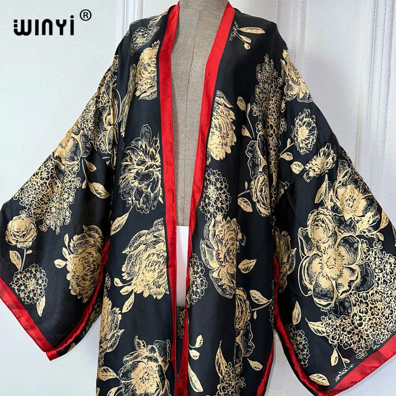 WINYI summer kimono Retro print beach wear comfortable maxi dress elegant cardigans beach outfits for women abaya dubai luxury