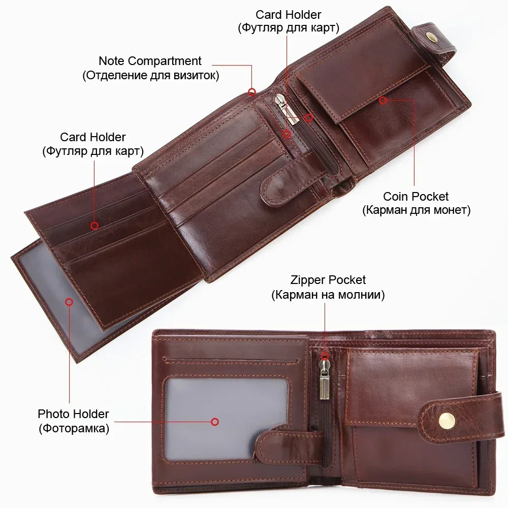 Men\'s Wallet RFID Vintage Genuine Leather Multifunctional 2 Fold Multi-card Coin Wallet Business Card Holder Money Bag Purse