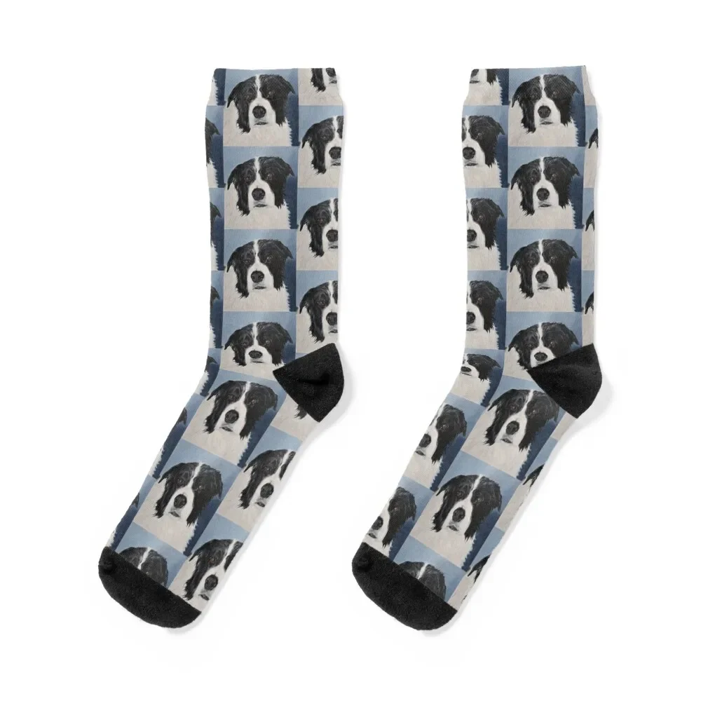 

Black and White Collie Dog painting Socks professional running winter thermal Socks Women's Men's