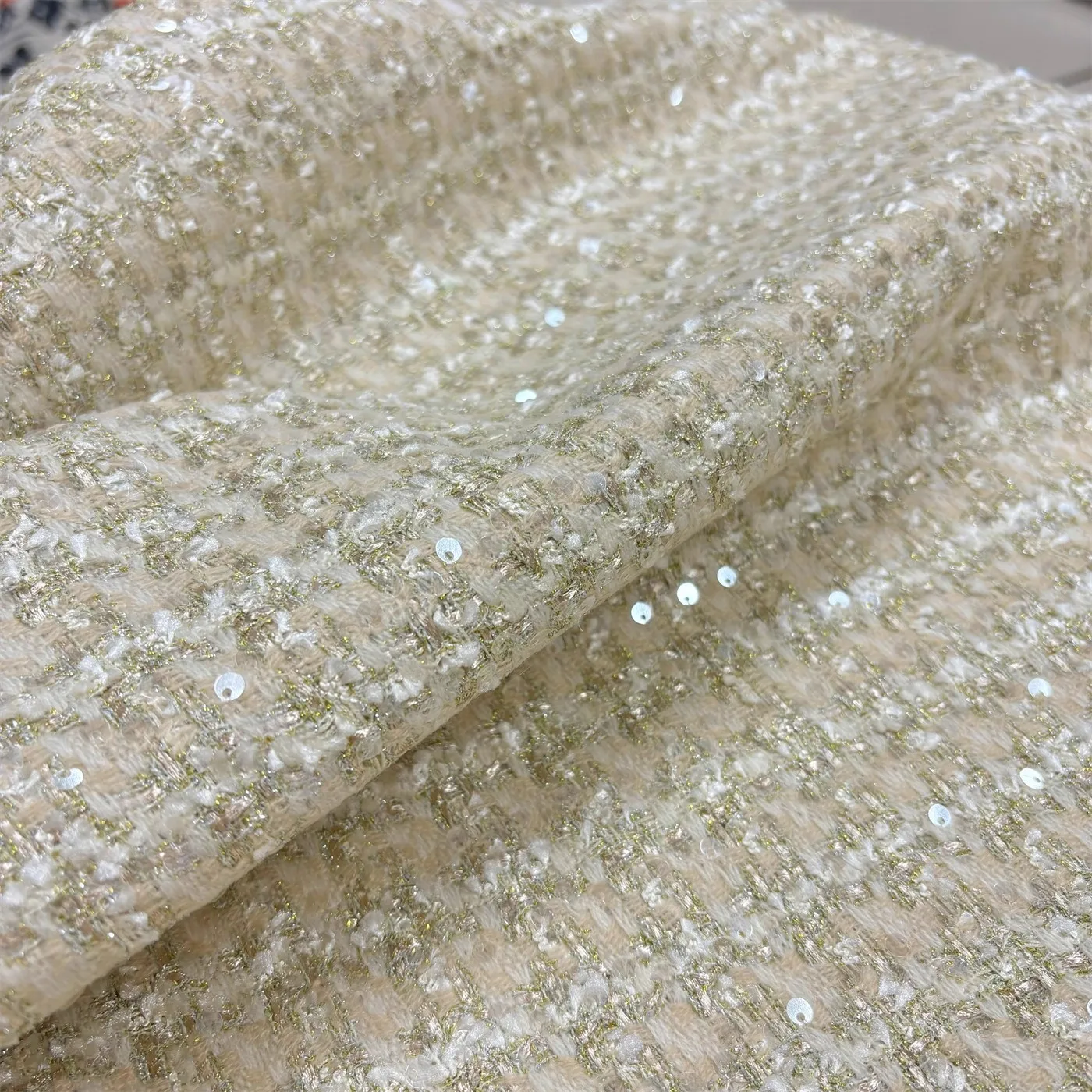 

1yard Coarse flower small fragrant wind tela Light luxury sequins fabric Designer jacket fabric for clothing