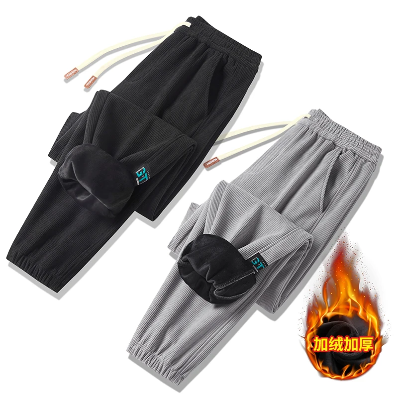 Calças casuais de veludo masculino outono e inverno tendência mais veludo engrossado cintura média alta moda tamanho grande L-9XL moletom