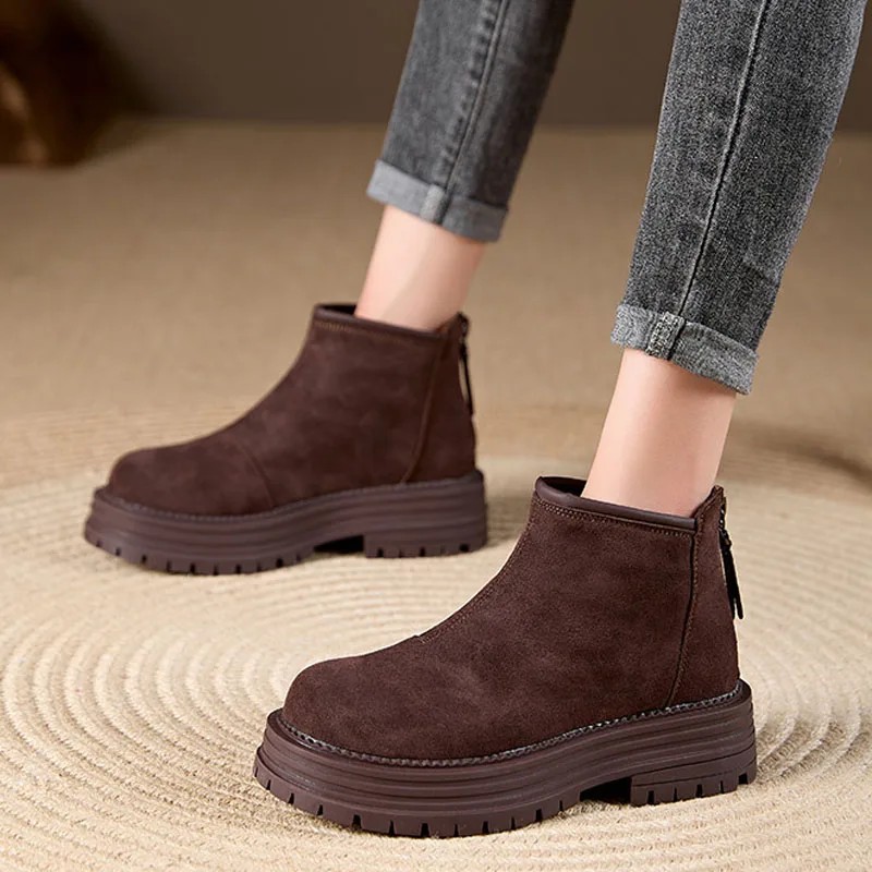 

Cow Suede Round Toe Women Boots Thick Bottom Winter Fall Shoes Woman Concise Leisure Platform Ankle Boots for Lady WSH5448