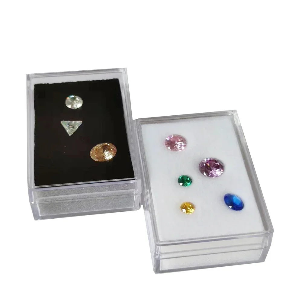 

Clear Diamond Display Box Gemstone Storage Case Beads Ring Holder Gems Pendant Charms Organizer Zircon Bare Stone Box 10Pcs