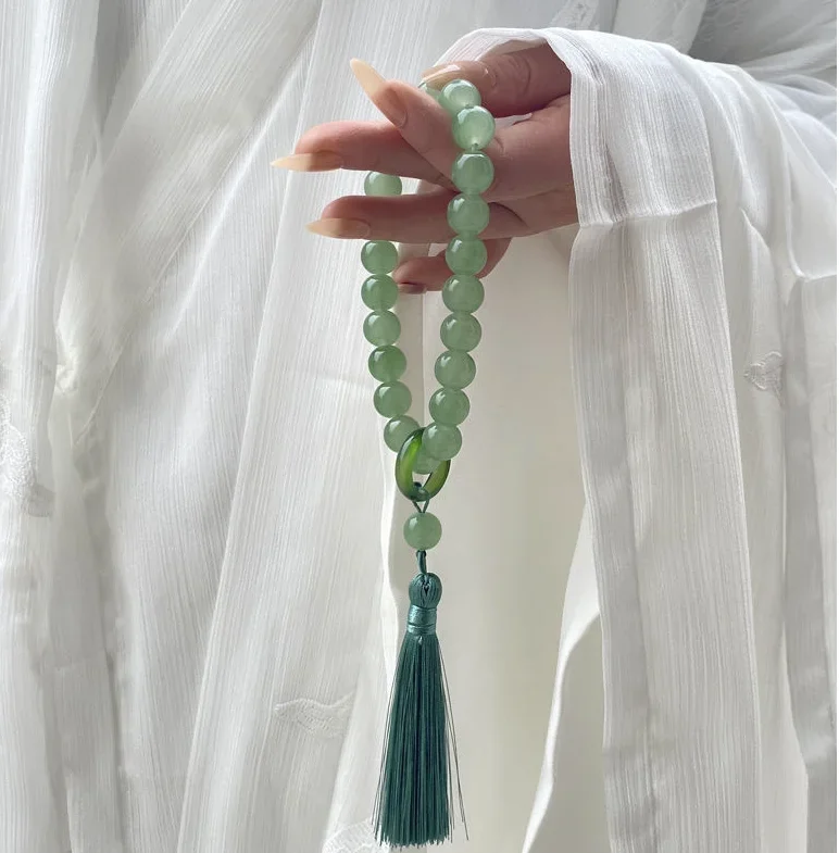 

Green Jade Stone Agate 12mm Beads Tassel Bracelet Necklace Tibetan Buddhist Mala Buddha Charm Rosary Yoga Men Woman Jewelry