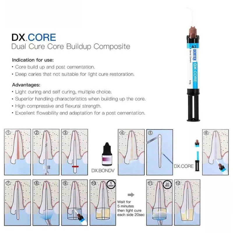 Dental Materials Double Curing Resin Crown Bridge Adhesive Post Core Self Cured Composite Resin Dental Oral Material 8g/tube