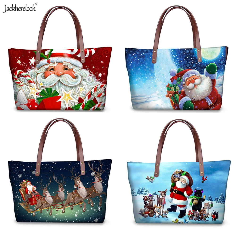 

Jackherelook 2022 Christmas Gift Bag Christmas Handbag Santa Claus Pattern Ladies Tote Bag High Capacity Top-Handle Bag Bolsa