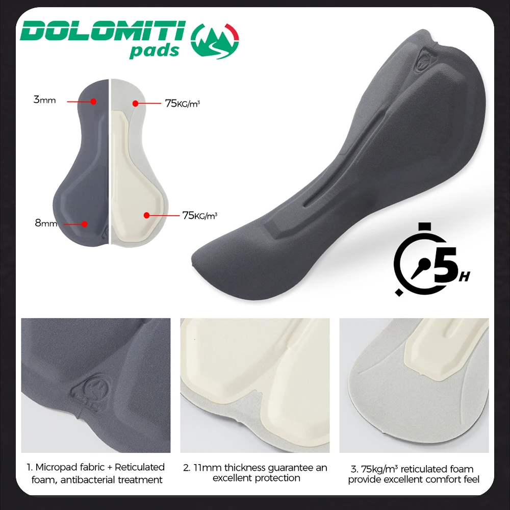 RION Herren Radsport-Trägerhose Mountainbike MTB Tights UPF50+ Pro Fahrradbekleidung Nachtfahrt Straßenrad Trägerhosen Dolomiti Polster 5H – Detail 4