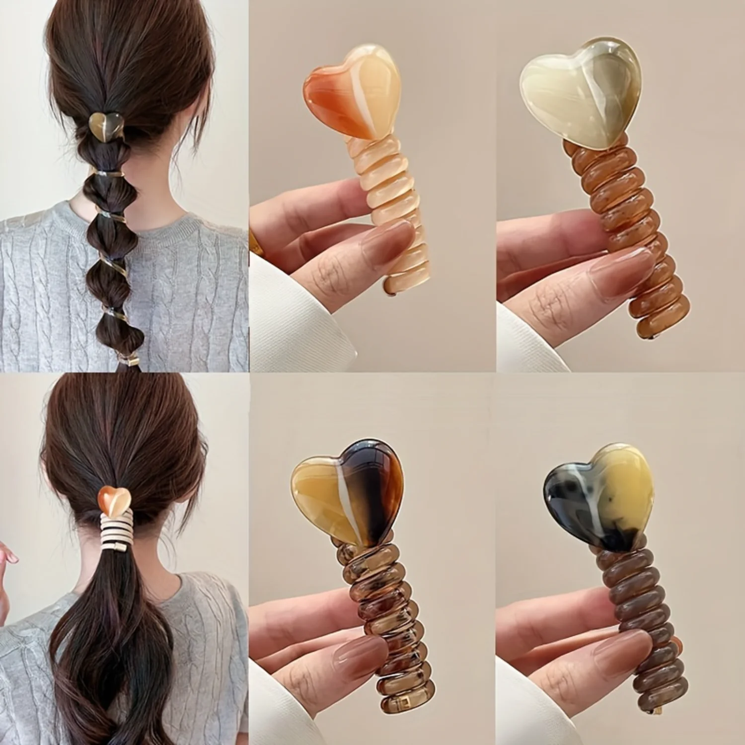 

8pcs Love Heart Decorative Telephone Wire Hair Ties - Ponytail Accessory for Women - Stylish Hair Coils for Braiding - Versatile