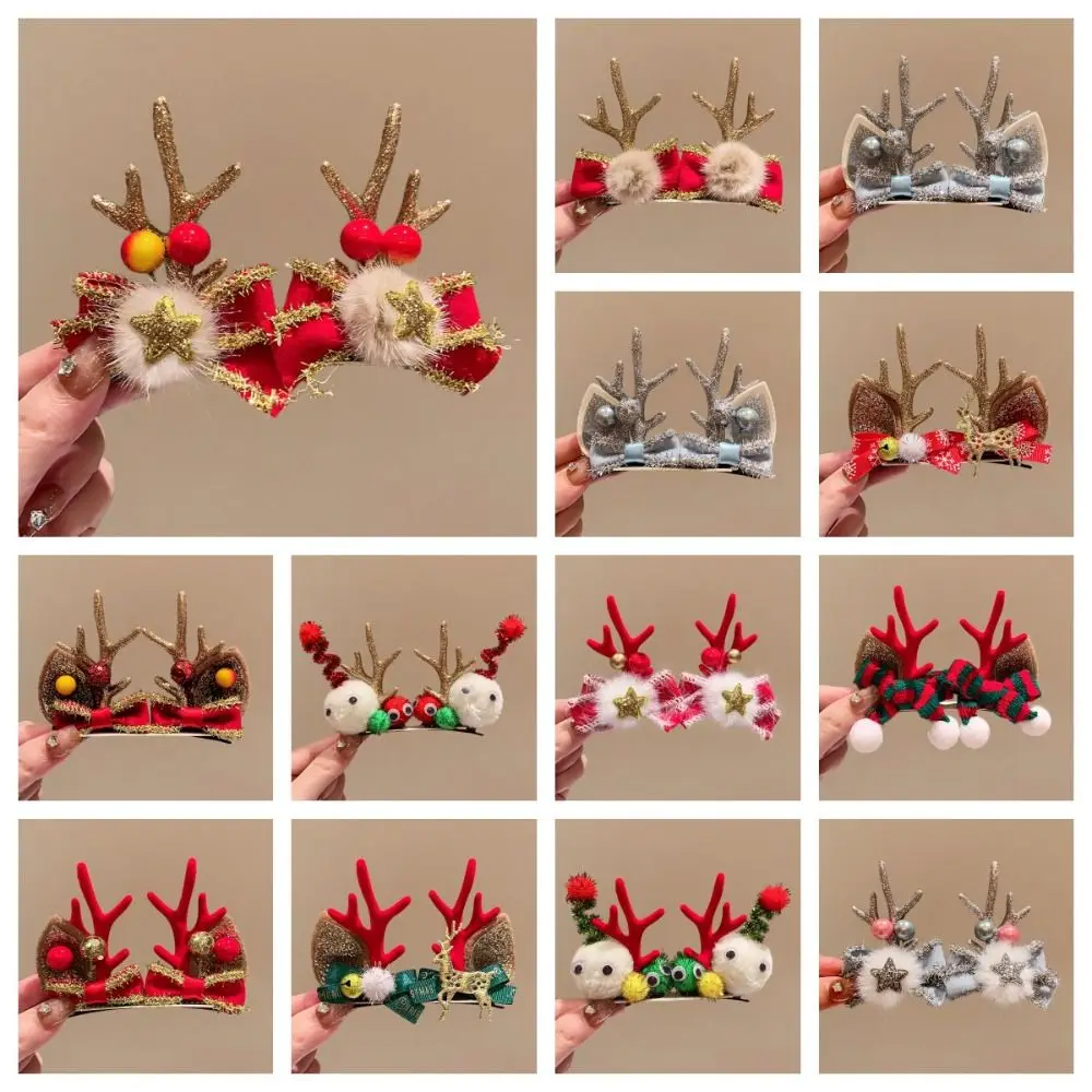 Merry Christmas Decor คริสต์มาส Elk Hairpin Bowknot เลื่อมเด็กกวาง Antler ผมคลิป Star เกาหลีอุปกรณ์เสริมผม