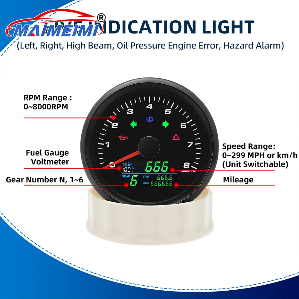 

85 мм спидометр GPS 0-299 км/ч MPH манометр с тахометром 8000 об/мин/12000 об/мин для грузовика RV ATV датчик уровня топлива вольтметр 12 В 24 В