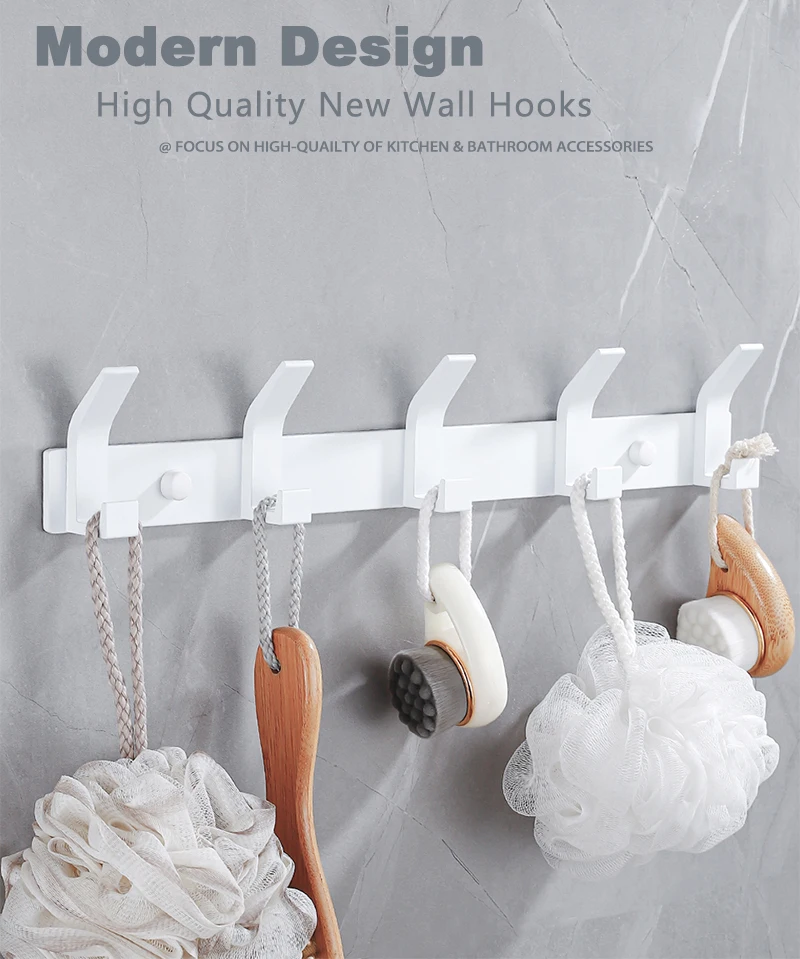 Weiß Garderobe Wand Kleidung Kleiderbügel Badezimmer Hängen Handtücher Halter Schwarz Hause Tür Haken Küche Lagerung Haken Organisatoren – Detail 1