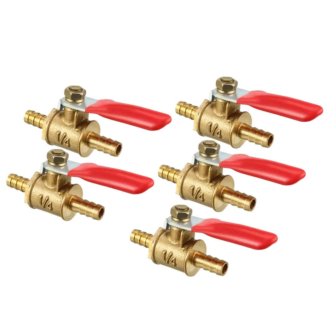 5Pcs 6/8mm Brass Barb x Barb Mini Ball Valve 180Degree Operation Handle Brass Valve Connector Joint Pipe Fitting Coupler Adapter