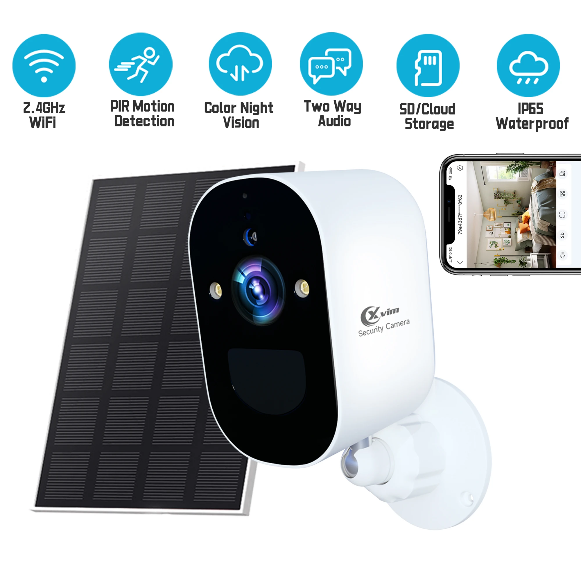 2.5K Sicurezza esterna wireless solare 2.4GHz 4MP WiFi Telecamera alimentata a batteria Visione notturna a colori Rilevazione movimento PIR Impermeabile