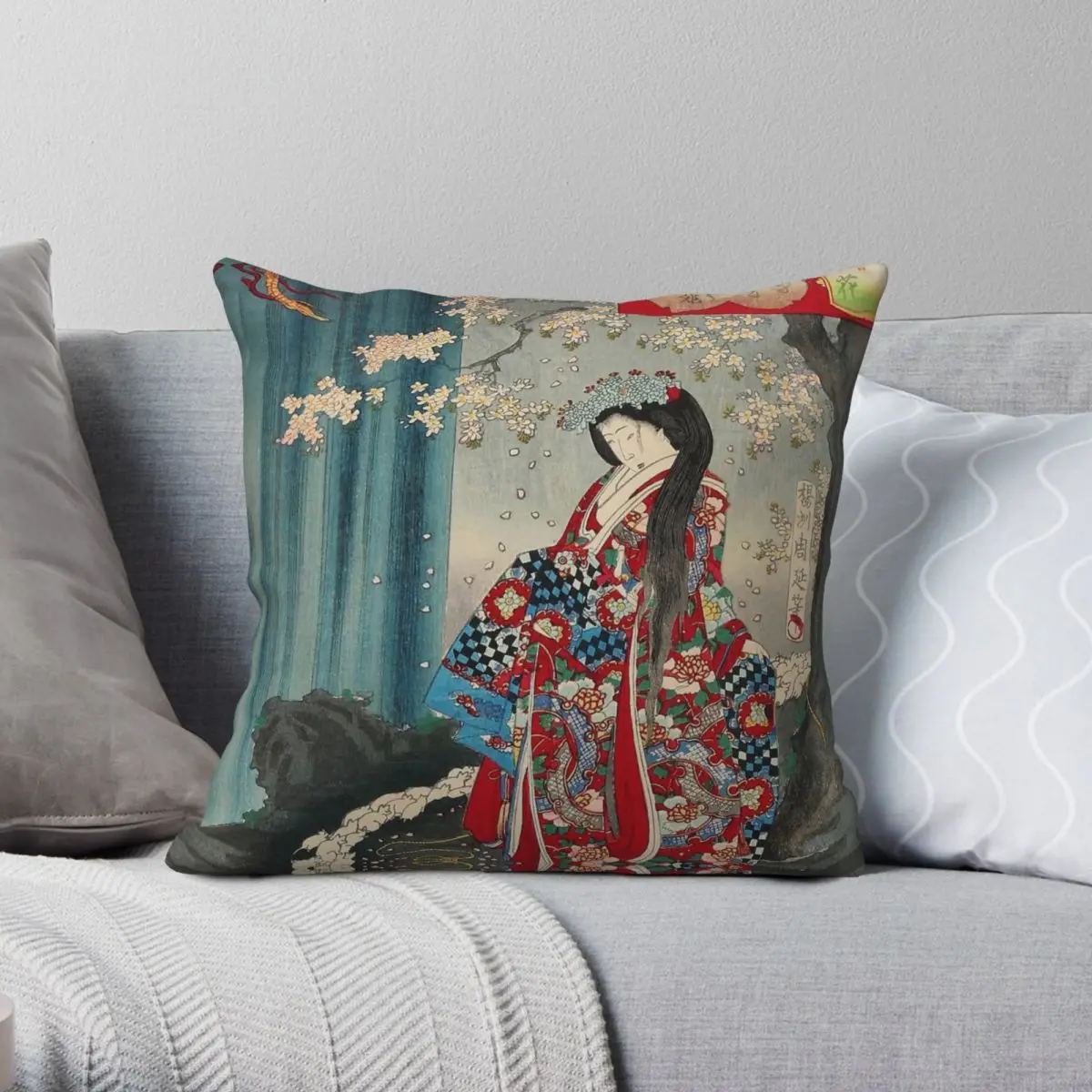 Ukiyo-E Classic Geisha Lady Square Pillowcase Polyester Linen Velvet Creative Zip Decorative Pillow Case Home Cushion Cover