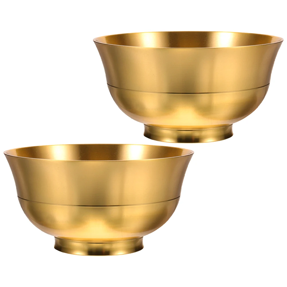 

FUNOMOCYA 2pcs Brass Treasure Bowl Wealth Decor Temple Water Offering Cup Buddhist Worship Home Decoration