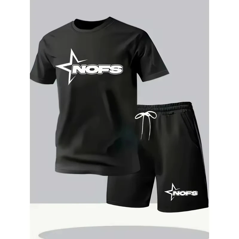 

Летний модный спортивный комплект европейского размера для молодежи: футболка с коротким рукавом + шорты, двухкомпонентный костюм для мужчин.