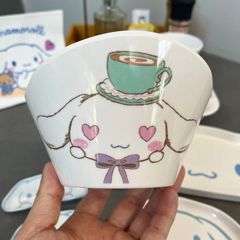 Sanrio Cinnamoroll kawaii Tableware Anime Fruit Bowl Sauce Dish Dinner Plate Cups Kids Baby Melamine Safe Feeding Dishes