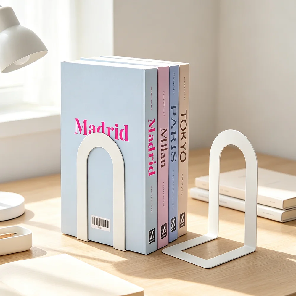 L Shape Metal Bookends Non Slip Decorative Book Stand Sturdy Book Holder for Bookshelf Office Desk Home Decor