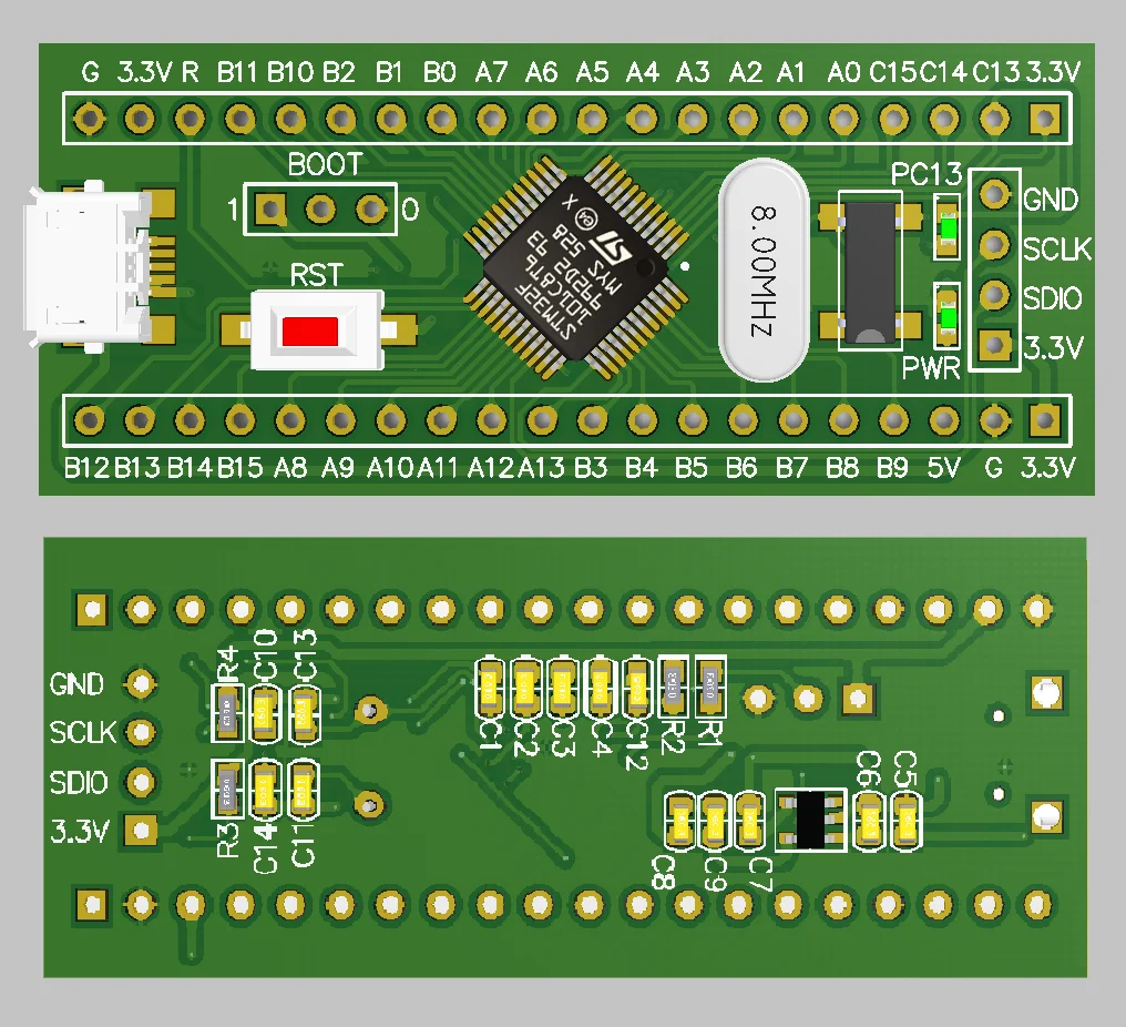Stm32f101c8t6 코어 보드 Stm32f101 단일 칩 마이크로 컴퓨터 시스템 Cortex M3