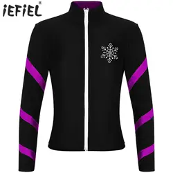 Kids Girls Fleece-Lined Jacket Long Sleeve Coat Zipper Stand Collar Sweatshirt for Figure Ice Skating Gymnastics Dance Workout