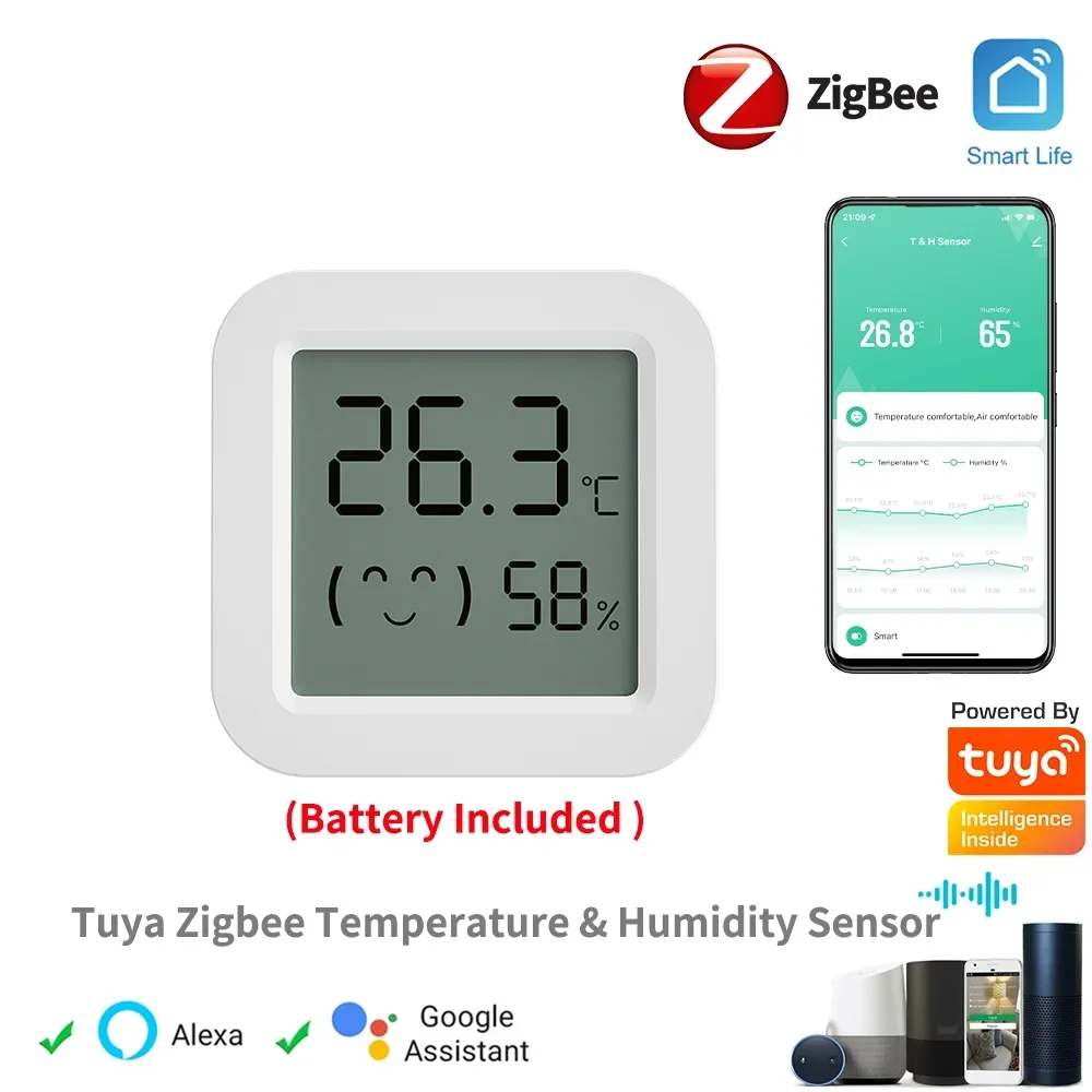 Tuya ZigBee sensore di umidità della temperatura per Smart Home con schermo LCD funziona con Alexa Google Home APP Smart Life Tuya Smart