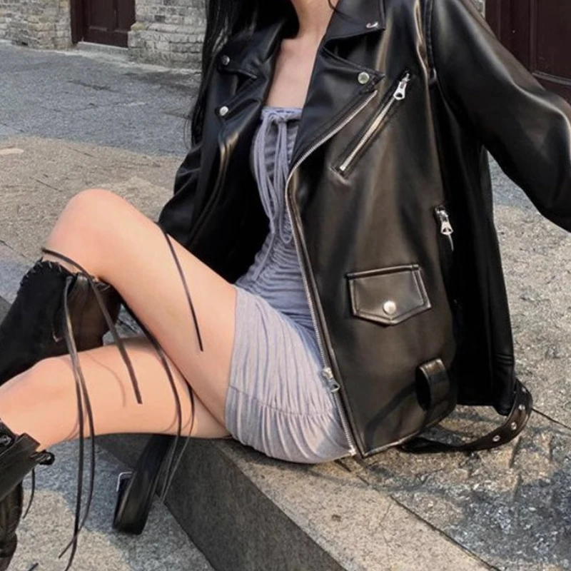 Autumn 2025 New Street Cool Leather Jacket Women's Loose Niche High-end Motorcycle Jacket Cropped Jacket