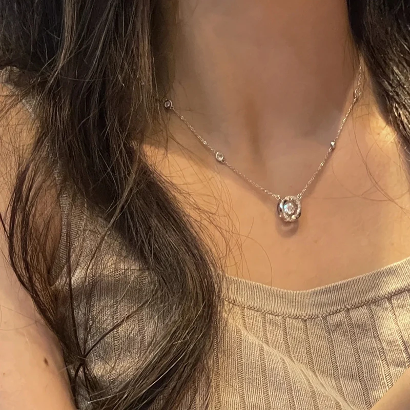 Collana rotonda in argento sterling 925 con ciondolo a forma geometrica semplice da donna, girocollo, regalo di compleanno per gli amici, gioielli squisiti